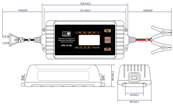 Rysunek techniczny prostownika do akumulatora MW-SC6B